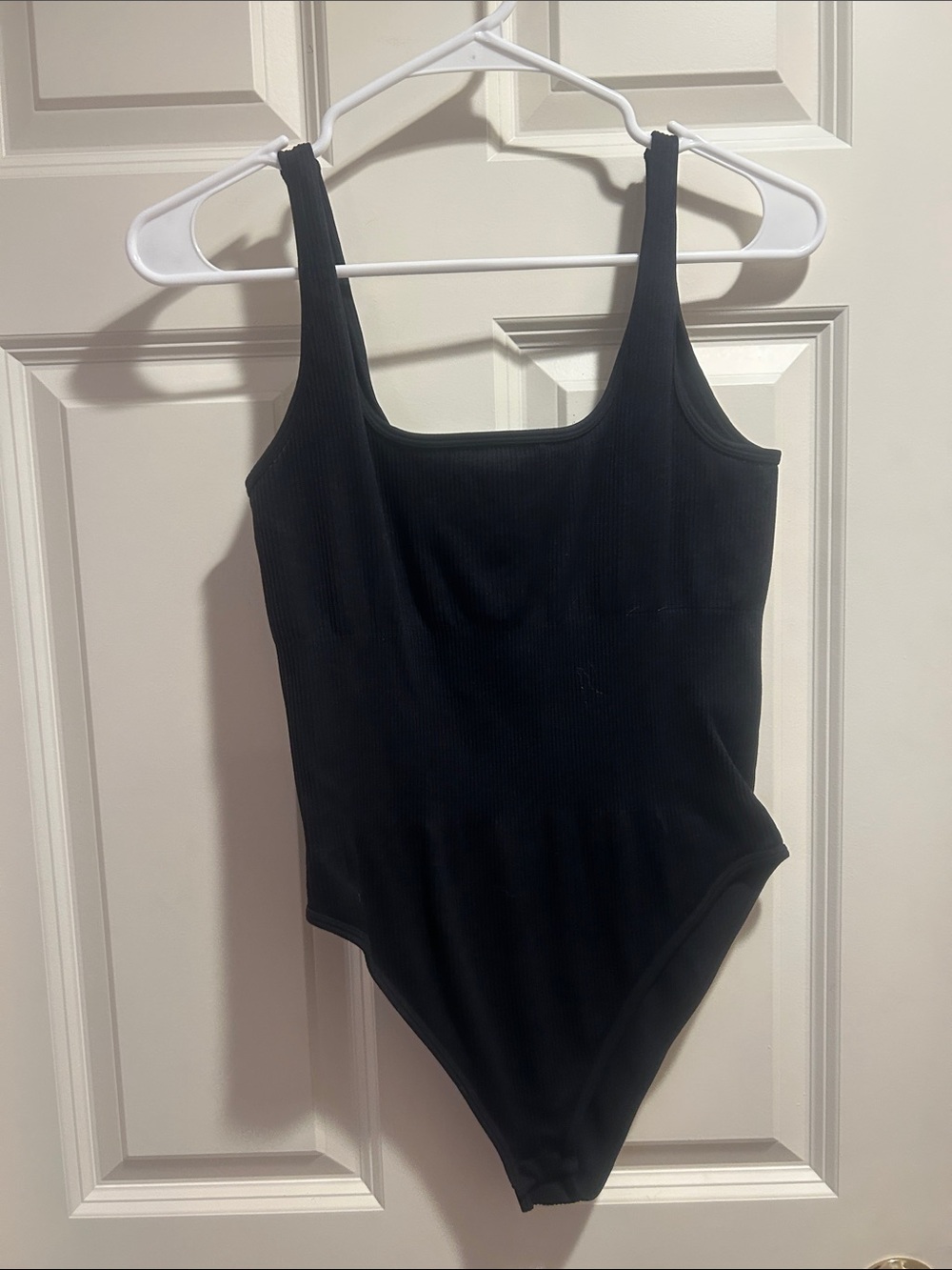 OQQ Black Ribbed Shapewear Bodysuit
